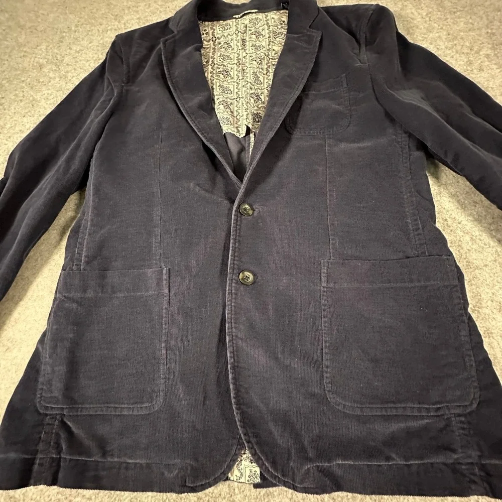 Reyn Spooner Corduroy Blazer Mens Size Large Navy Blue Cotton Floral Lining